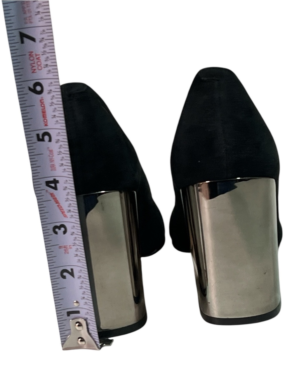 Marc Fisher Black Suede Pumps Silver Metallic Block Heel 7M - Picture 7 of 7